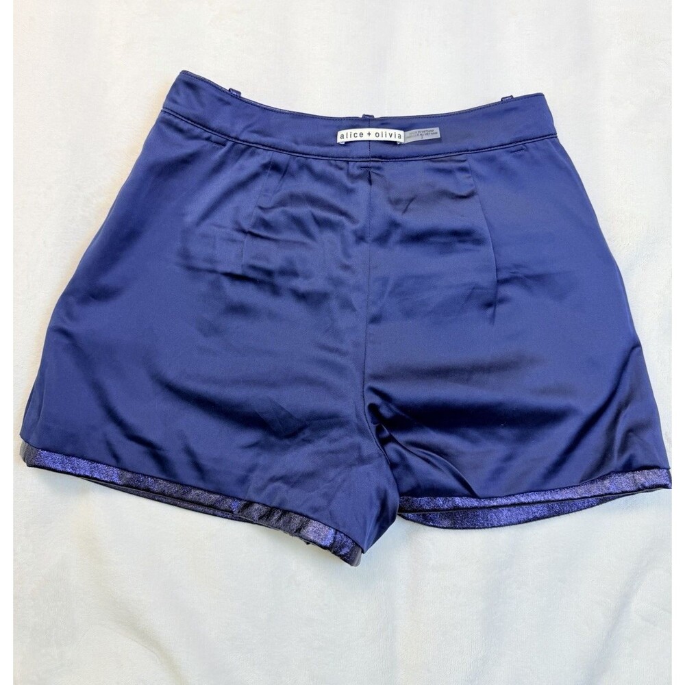 Alice + Olivia Faux Leather Pleated Cuff Metallic Shorts Women’s Purple Size 2 - Picture 5 of 11